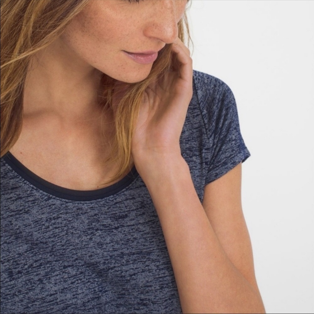 White House Black Market Asymmetrical Hem Blue Top Tee Shirt XS - Picture 2 of 12